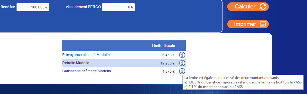 calcul des limites fiscales madelin 